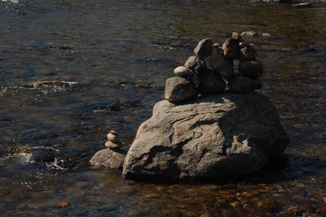 An inukshuk or cairn, built in S. Jenny Lake runoff water